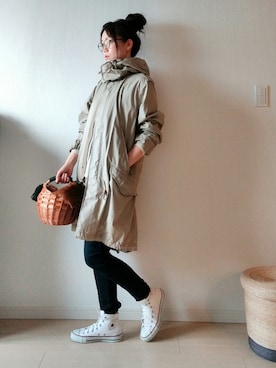 「無地党」｜「アイテム（モッズコート）」を使った、♔ hiromi ♔さん（レディース・161cm）の秋コーディネート