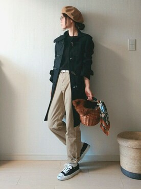 「無地党」｜「アイテム（ダッフルコート）」を使った、♔ hiromi ♔さん（レディース・161cm）の秋コーディネート