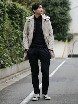 「フード」｜EDIFICE本社スタッフ2さん（メンズ・184cm）の冬コーディネート