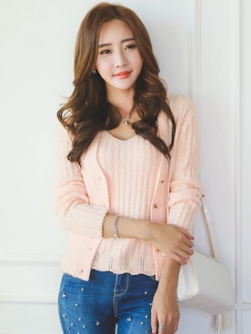 「アイテム（カーディガン/ボレロ、オレンジ系）」を使った、スタイルオンミさん（レディース・167cm）の春コーディネート