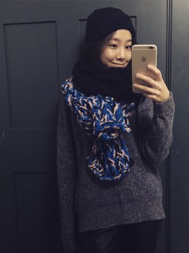「blue」｜「アイテム（ニットキャップ/ビーニー）」を使った、KSMさん（レディース・158cm）の春コーディネート