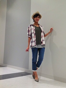 「TAKA-Q（タカキュー）のアイテム（パンツ）」を使った、m.f.editorial スタッフさん（レディース・160cm）の夏コーディネート