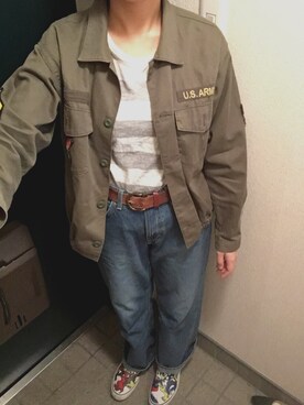 「UNIQLO（ユニクロ）のアイテム（ベルト、ブラウン系）」を使った、サンカクさん（レディース・163cm）の春コーディネート