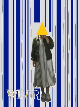 「AVIREX（アヴィレックス）のアイテム（ミリタリージャケット、グリーン系）」を使った、サンカクさん（レディース・163cm）の夏コーディネート