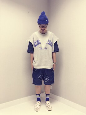 「DISCOVERED（ディスカバード）のアイテム（スウェット）」を使った、marukasuさん（メンズ・176cm）の夏コーディネート