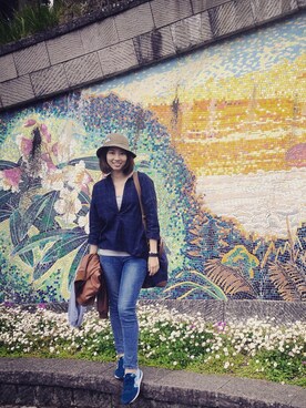 「NOのアイテム（帽子）」を使った、yayunさん（レディース・168cm）の春コーディネート