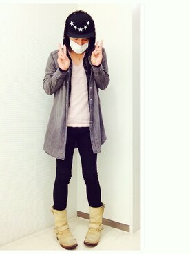 「アイテム（シャツワンピース、グレー系）」を使った、まーぶるさん（メンズ・170cm）の秋コーディネート