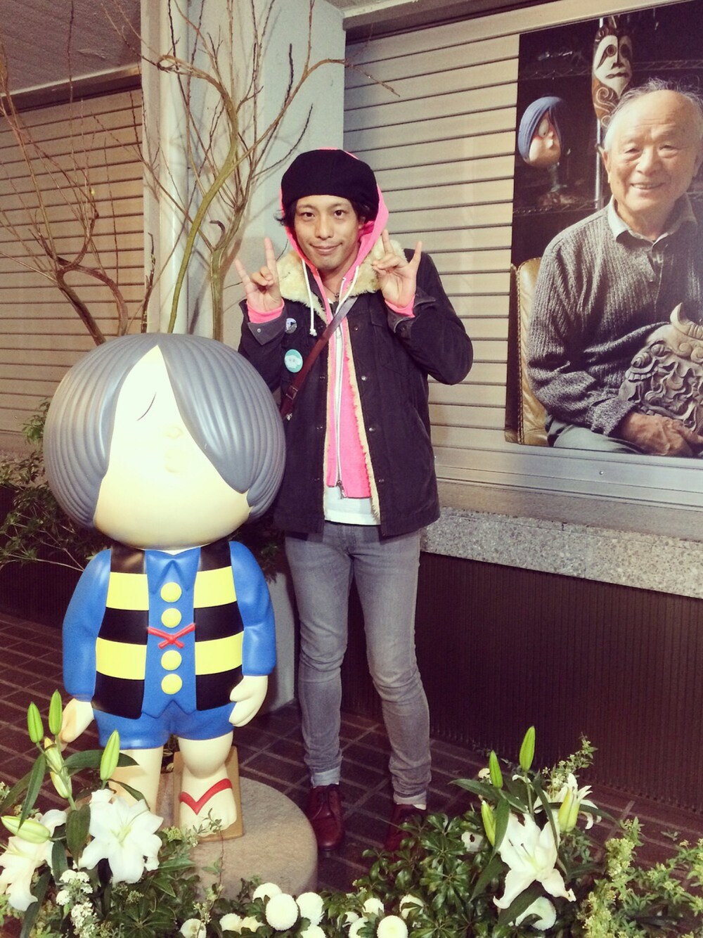 「水木しげる、ゲゲゲの鬼太郎、鬼太郎、病みかわいい」｜「AMERICAN RAG CIEの○WRANGLER×AMERICAN RAG CIE / 113-WRA-WRANGE COAT（ブルゾン、ブルー系）」を使った、まーぶるさん（メンズ・170cm）の冬コーディネートの1枚目の写真