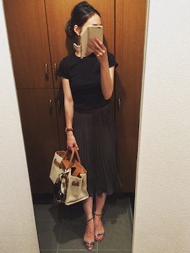 「リブクルーネックt」｜yuka☺︎さん（レディース・163cm）の夏コーディネート