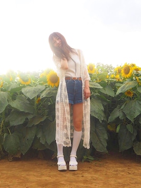 「ひまわり畑」｜「アイテム（その他アウター）」を使った、蔭山ひろみさん（レディース・161cm）の夏コーディネート
