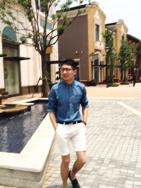 「NO ID.（ノーアイディ）のアイテム（カーゴパンツ）」を使った、茶挑kさん（メンズ・175cm）の夏コーディネート