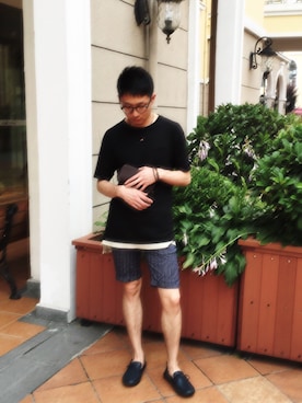 「NO ID.（ノーアイディ）のアイテム（カーゴパンツ）」を使った、茶挑kさん（メンズ・175cm）の夏コーディネート