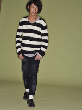 「JUNYA WATANABE MAN（ジュンヤワタナベマン）のアイテム（ニット/セーター）」を使った、平松 正啓さん（メンズ・175cm）の秋コーディネート