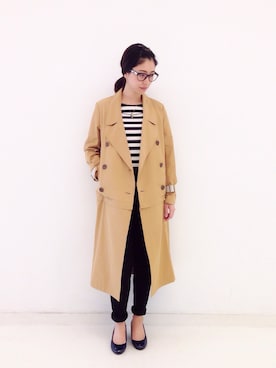 「クロップドトップス」｜「アイテム（トレンチコート）」を使った、MAKORIさん（レディース・158cm）の冬コーディネート
