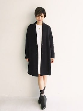 「haco!（ハコ）のアイテム（チェスターコート）」を使った、MAKORIさん（レディース・158cm）の冬コーディネート