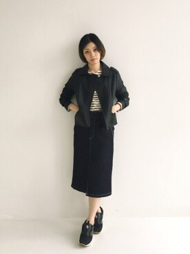 「PUMA」｜「アイテム（ライダースジャケット）」を使った、MAKORIさん（レディース・159cm）の夏コーディネート