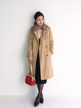 「ドレスアップ」｜「アイテム（トレンチコート）」を使った、MAKORIさん（レディース・159cm）の冬コーディネート
