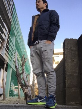 「GAP（ギャップ）のアイテム（ナイロンジャケット）」を使った、Satoshi Mayerさん（メンズ・168cm）の冬コーディネート
