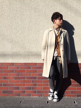 「アイテム（ステンカラーコート）」を使った、りゅうさん（メンズ・168cm・10代）の冬コーディネート