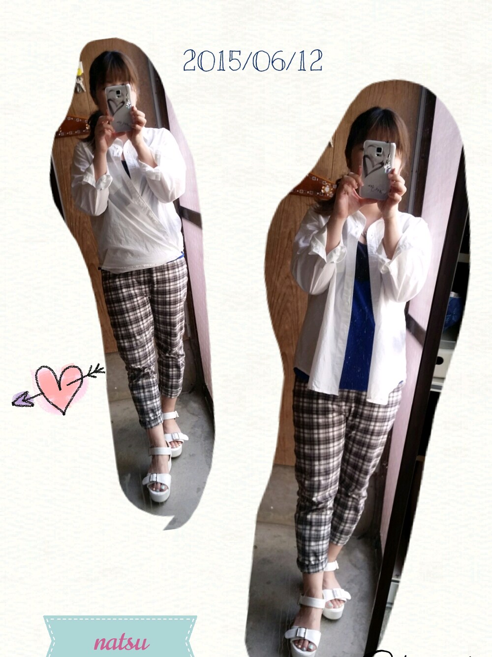 ホワイト系のトップス、ブルー系のトップス、その他のパンツを着用したレディースの夏コーディネートの1枚目の写真