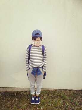 「ボーダーTシャツ」｜rickrin♡ さん（キッズ・127cm）の春コーディネート