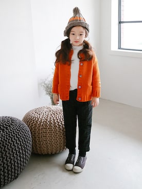 「アイテム（カーディガン/ボレロ）」を使った、ILOVEJさん（キッズ・110cm）の冬コーディネート