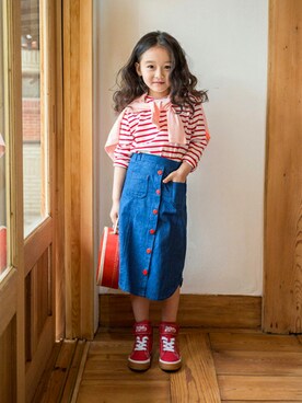 「アイテム（デニムスカート）」を使った、ILOVEJさん（キッズ・130cm）の冬コーディネート