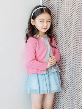 「アイテム（カーディガン/ボレロ）」を使った、ILOVEJさん（キッズ・120cm）の春コーディネート