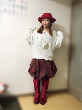 「アイテム（アクセサリー、パープル系）」を使った、ふーもさん（レディース・148cm）の冬コーディネート