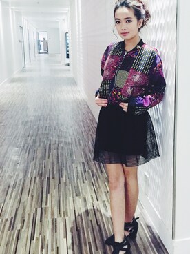 「MONKI（モンキ）のアイテム（スタジャン）」を使った、haileycさん（レディース・158cm）の冬コーディネート