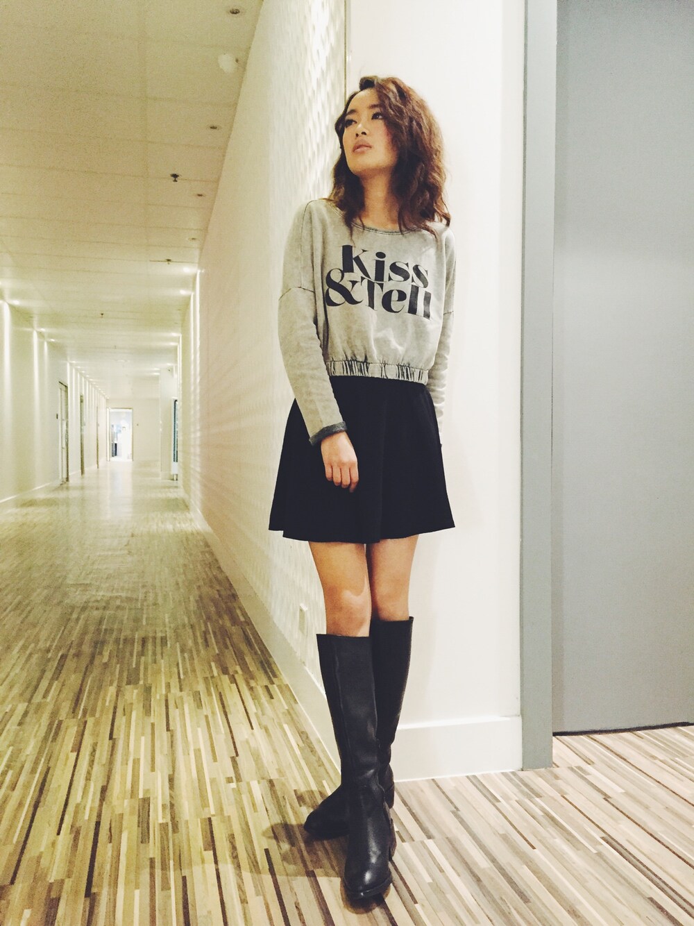 「black、vanilla suite、hkgirl、hk、casual、Casualwear」｜「Venilla suiteのアイテム（ブーツ、ブラック系）」を使った、haileycさん（レディース・158cm）の春コーディネートの1枚目の写真