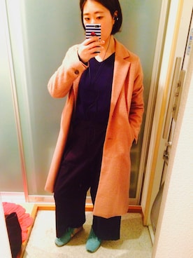 「OSMOSIS（オズモーシス）のアイテム（チェスターコート）」を使った、ちーさんさん（レディース・163cm）の冬コーディネート