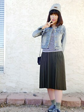 「CECIL McBEE（セシルマクビー）のアイテム（デニムジャケット）」を使った、Megchuさん（レディース・155cm）の秋コーディネート