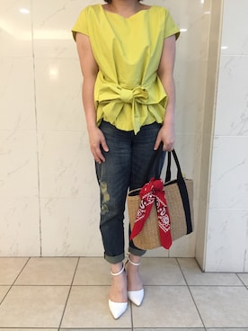 「白パンプス」｜「アイテム（財布/小物）」を使った、みのこさん（レディース・153cm）の夏コーディネート