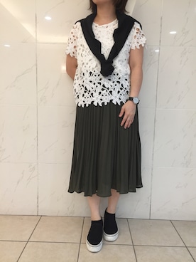 「カーキ×ホワイト」｜みのこさん（レディース・153cm）の夏コーディネート