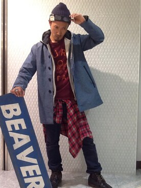 「スエット」｜「アイテム（ステンカラーコート）」を使った、Chijiさん（メンズ・171cm）の冬コーディネート