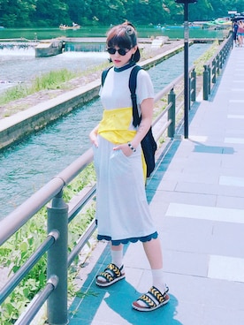 「MARNI（マルニ）のアイテム（ビーチサンダル）」を使った、Ningさん（レディース・163cm）の夏コーディネート