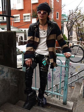 ◇【banal chic bizarre×blackmeans】Leather Zip Pantsを使ったメンズ