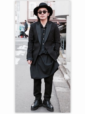 「ART COMES FIRST（アートカムズファースト）のアイテム（セットアップ）」を使った、Li Liumさん（メンズ・157cm）の冬コーディネート
