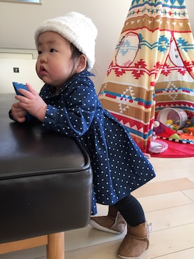 「no brand（ノーブランド）のアイテム（その他シューズ）」を使った、ひいなぎさん（キッズ・70cm）の冬コーディネート