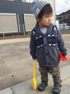 「COMME CA DU MODE（コムサデモード）のアイテム（その他シューズ）」を使った、ayaさん（キッズ・90cm）の冬コーディネート