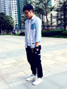 「NHIZのアイテム」を使った、SmithJTさん（メンズ・173cm）の秋コーディネート