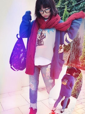 「スウェット×シャツ」｜南杏果さん（レディース・153cm）の秋コーディネート