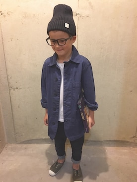 「kids」｜「アイテム（ステンカラーコート）」を使った、tokyonhさん（キッズ・110cm）の秋コーディネート
