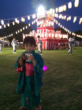 「アイテム（浴衣、グリーン系）」を使った、SERINAさん（キッズ・110cm）の夏コーディネート