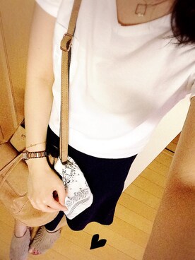 「MHL.（エムエイチエル）の・PRINTED JERSEY（Tシャツ/カットソー、ホワイト系）」を使った、yuipiiiii☀︎さん（レディース・153cm）の夏コーディネート