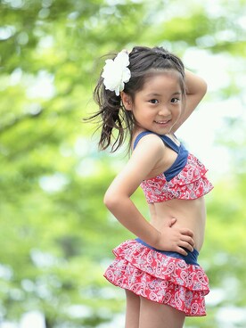 「アイテム（水着/着物・浴衣、レッド系）」を使った、amu さん（キッズ・110cm）の夏コーディネート