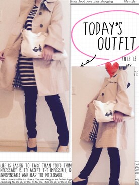 「エコバッグ」｜「アイテム（トレンチコート）」を使った、はまち(¨)♡さん（レディース・152cm）の冬コーディネート