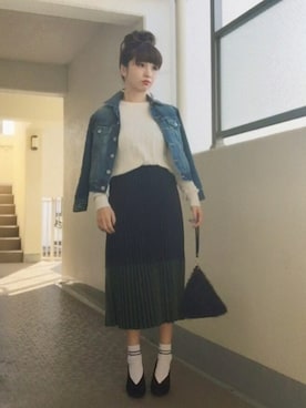 「kormarch」｜「アイテム（デニムジャケット）」を使った、はまち(¨)♡さん（レディース・153cm）の冬コーディネート