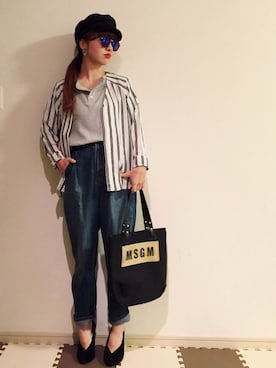 「マムジーンズ」｜はまち(¨)♡さん（レディース・153cm）の春コーディネート